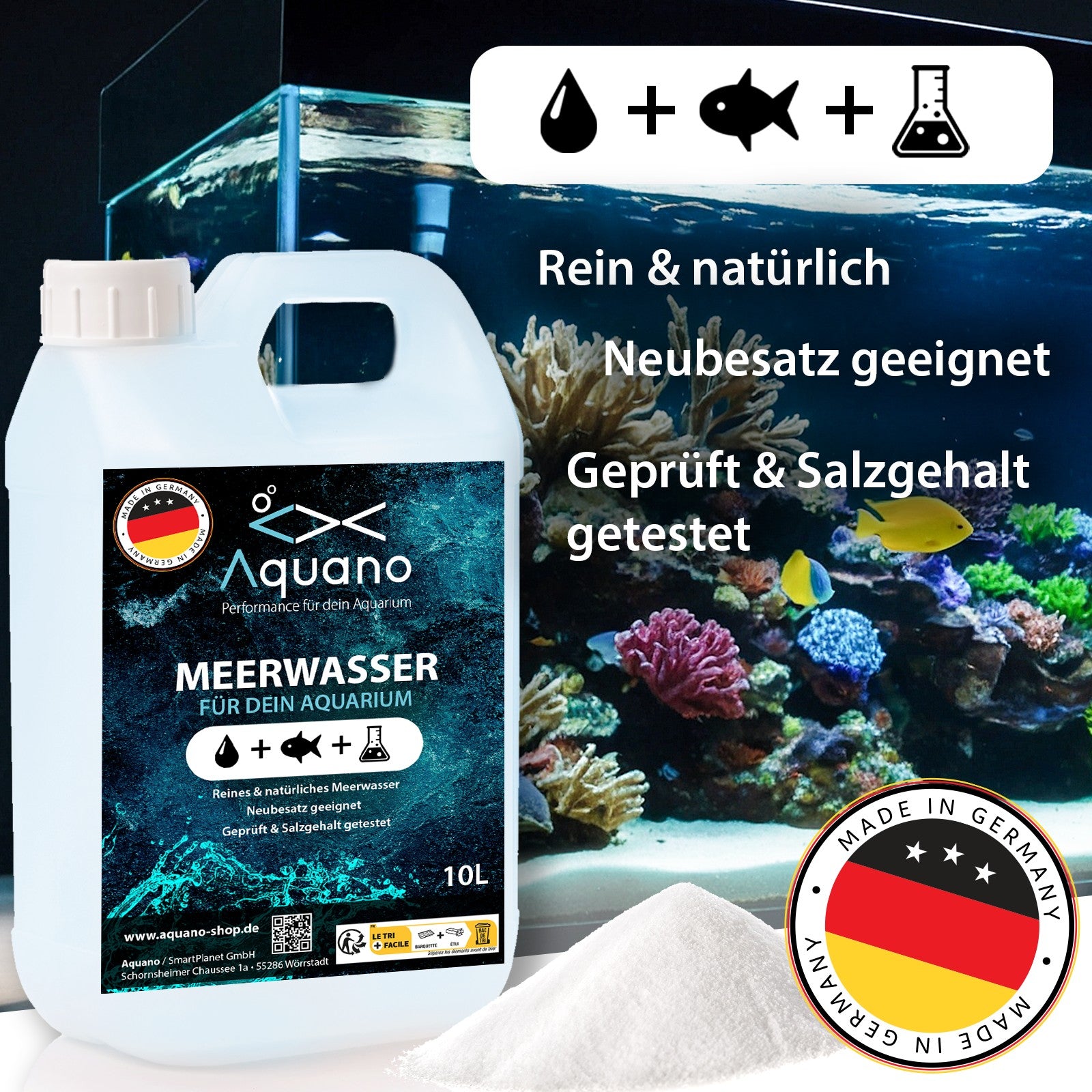 Premium-Meerwasser – 10L Laborgeprüft - Aquano - Performance für dein Aquarium