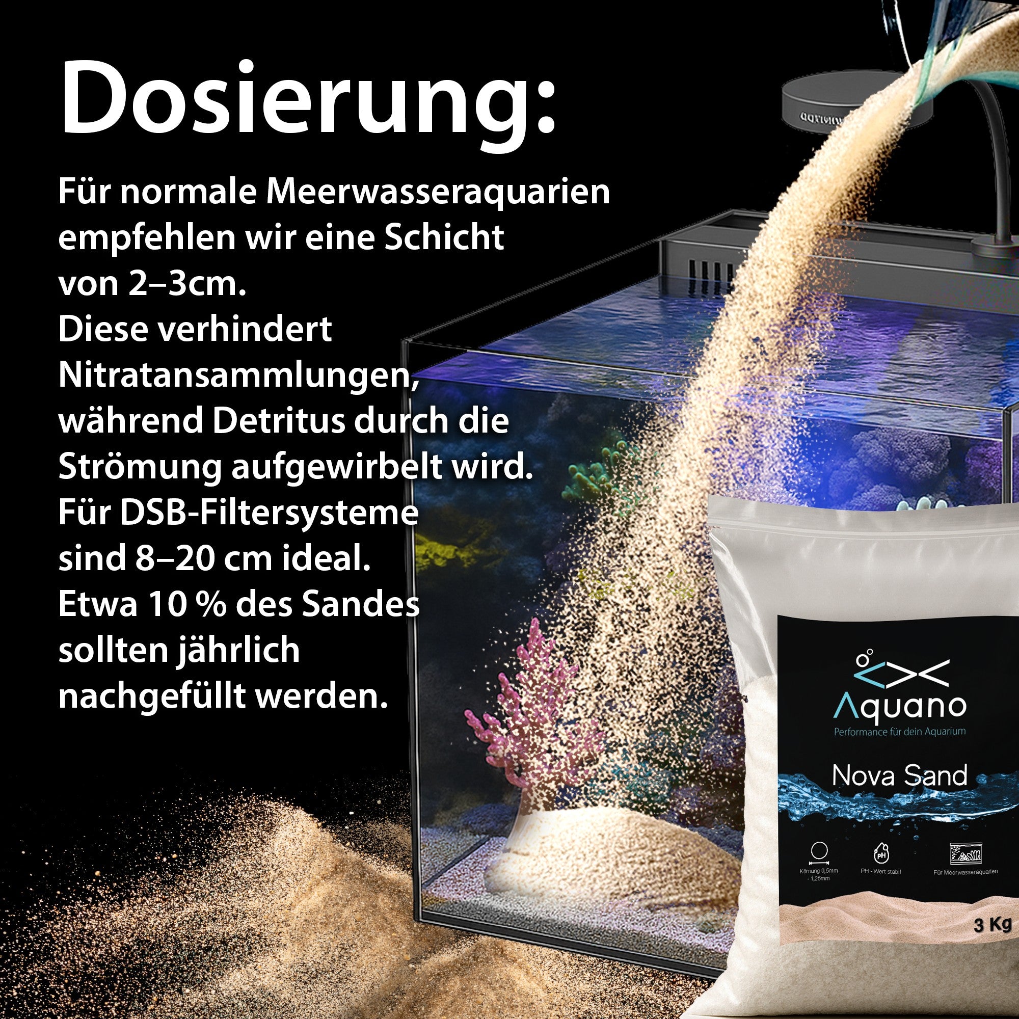 Nova Sand 3Kg – Feiner, weißer Bodengrund für Meerwasseraquarien - Aquano - Performance für dein Aquarium